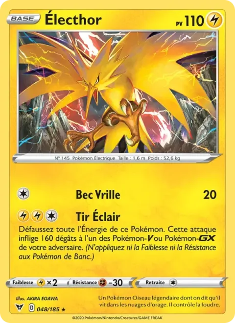 Carte Pokémon Électhor 048/185, extension Voltage Éclatant