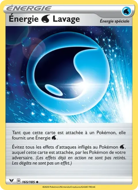 Carte Pokémon Énergie Eau Lavage 165/185, extension Voltage Éclatant