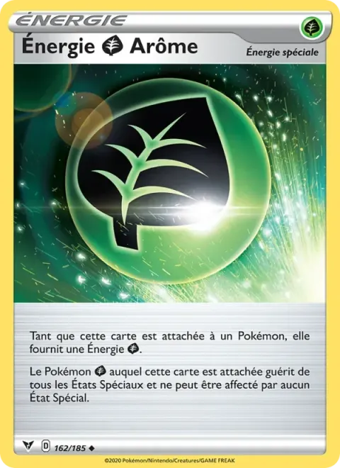 Carte Pokémon Énergie Plante Arôme 162/185, extension Voltage Éclatant