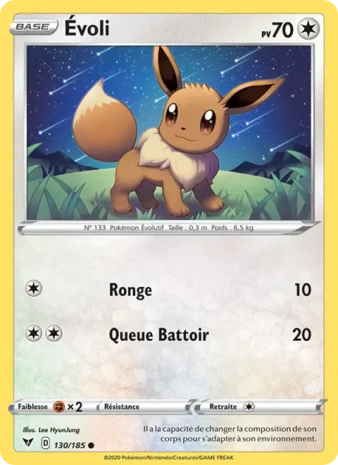 Carte Pokémon Évoli 130/185, extension Voltage Éclatant