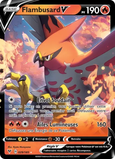 Carte Pokémon Flambusard V 029/185, extension Voltage Éclatant
