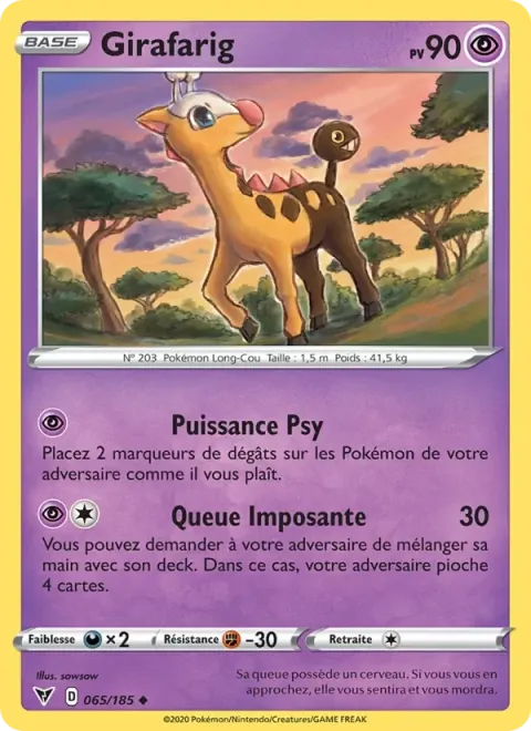 Carte Pokémon Girafarig 065/185, extension Voltage Éclatant
