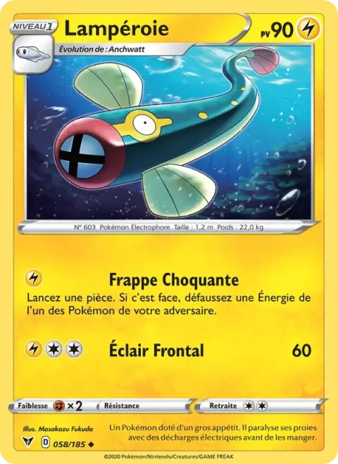 Carte Pokémon Lampéroie 058/185, extension Voltage Éclatant