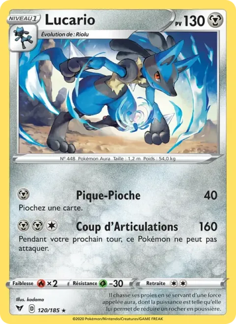 Carte Pokémon Lucario 120/185, extension Voltage Éclatant