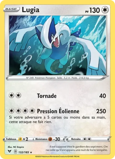 Carte Pokémon Lugia 132/185, extension Voltage Éclatant