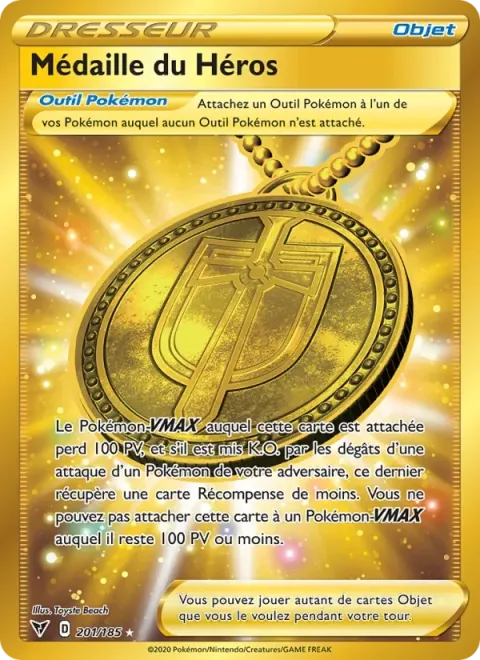 Carte Pokémon Médaille du Héros 201/185, extension Voltage Éclatant
