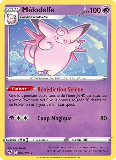 Carte Pokémon Mélodelfe 064/185, extension Voltage Éclatant