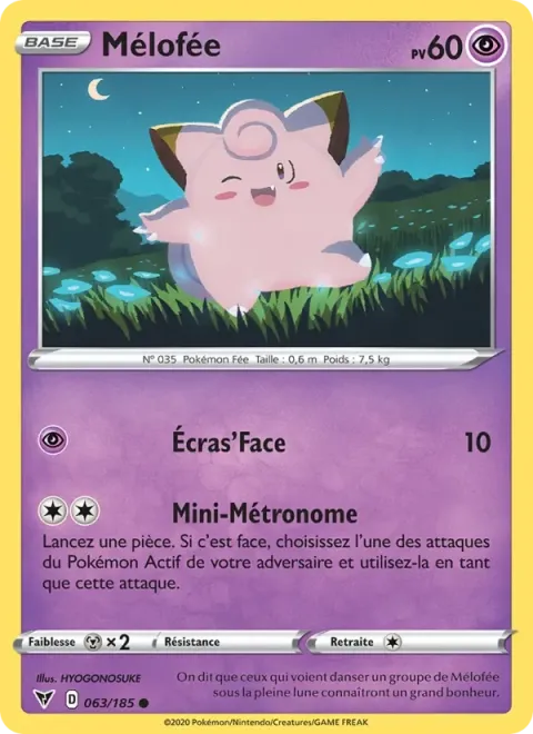Carte Pokémon Mélofée 063/185, extension Voltage Éclatant