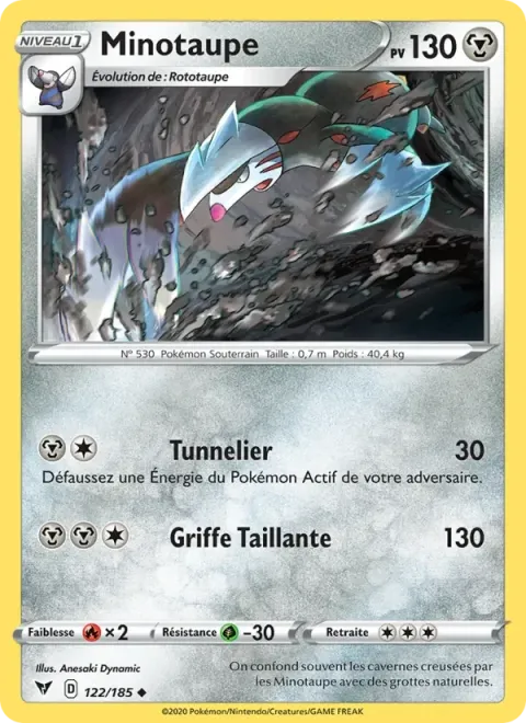 Carte Pokémon Minotaupe 122/185, extension Voltage Éclatant