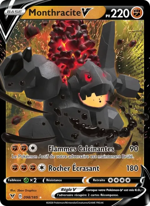 Carte Pokémon Monthracite V 098/185, extension Voltage Éclatant