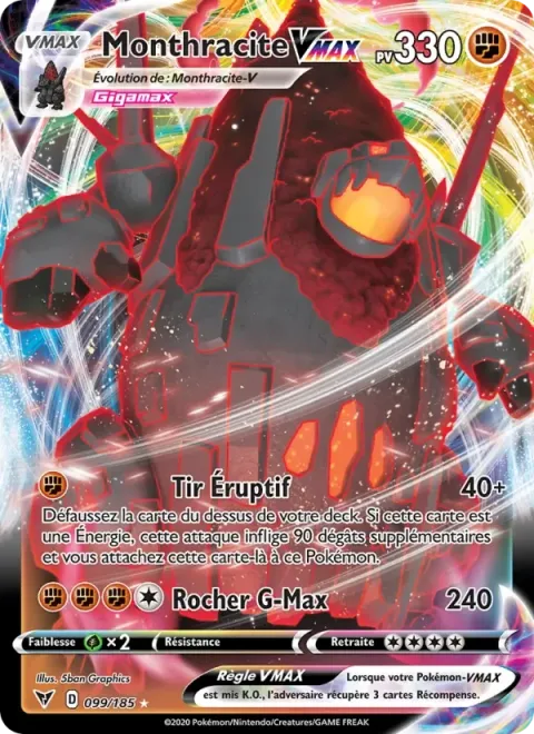 Carte Pokémon Monthracite VMAX 099/185, extension Voltage Éclatant