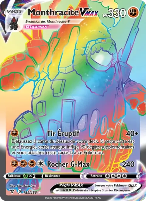 Carte Pokémon Monthracite VMAX 189/185, extension Voltage Éclatant