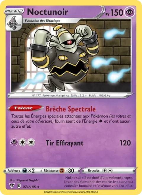 Carte Pokémon Noctunoir 071/185, extension Voltage Éclatant