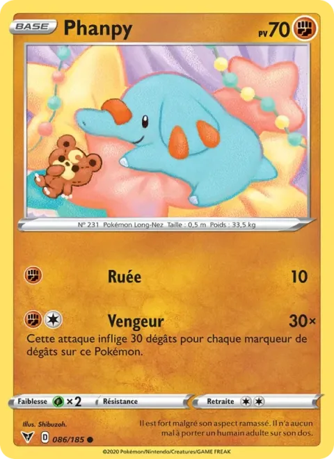 Carte Pokémon Phanpy 086/185, extension Voltage Éclatant
