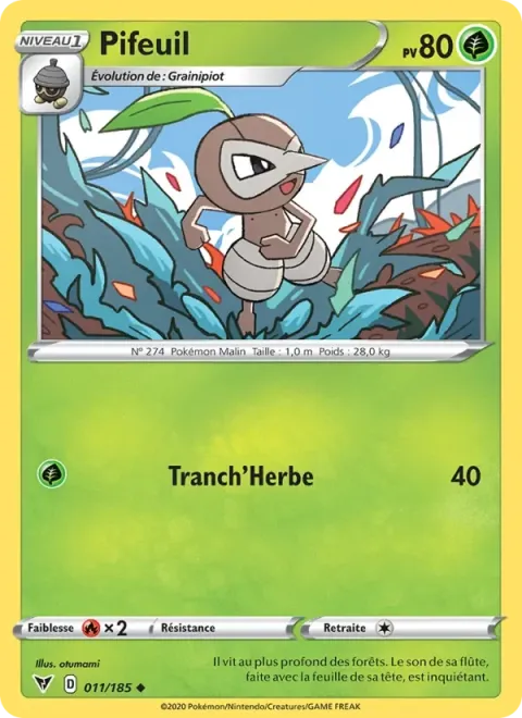 Carte Pokémon Pifeuil 011/185, extension Voltage Éclatant