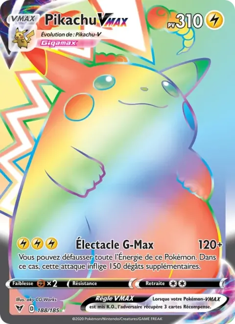Carte Pokémon Pikachu VMAX 188/185, extension Voltage Éclatant
