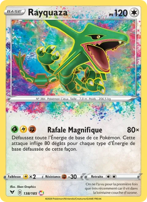 Carte Pokémon Rayquaza 138/185, extension Voltage Éclatant