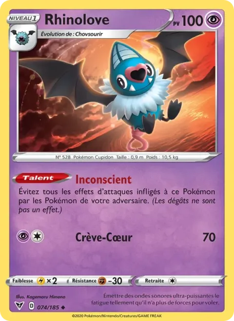 Carte Pokémon Rhinolove 074/185, extension Voltage Éclatant