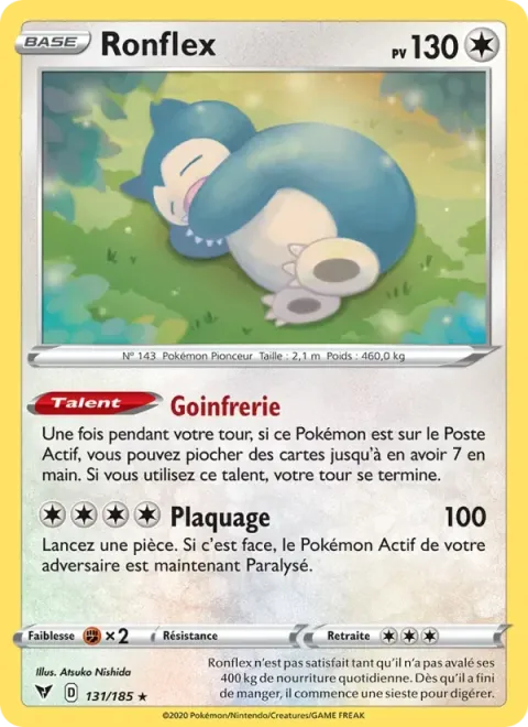 Carte Pokémon Ronflex 131/185, extension Voltage Éclatant