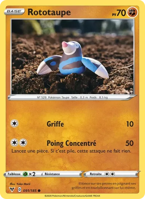 Carte Pokémon Rototaupe 091/185, extension Voltage Éclatant