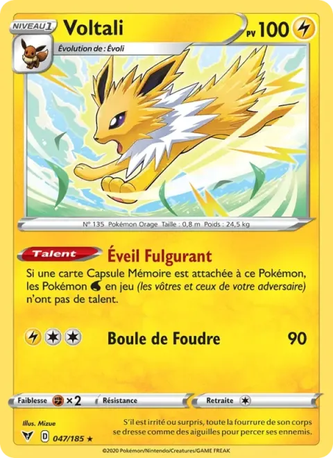 Carte Pokémon Voltali 047/185, extension Voltage Éclatant