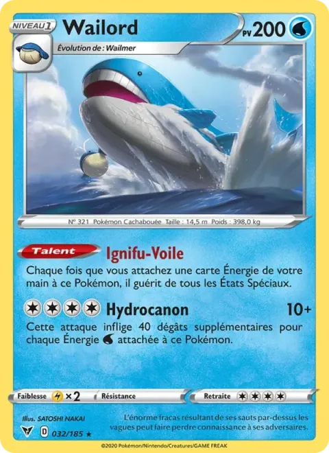 Carte Pokémon Wailord 032/185, extension Voltage Éclatant