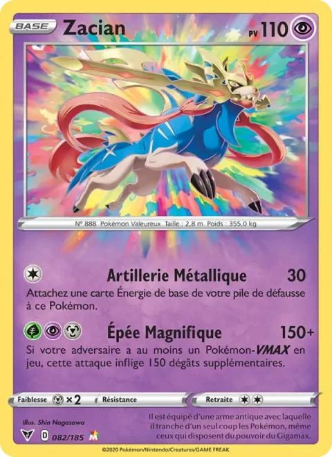 Carte Pokémon Zacian 082/185, extension Voltage Éclatant