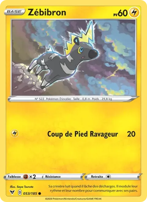 Carte Pokémon Zébibron 053/185, extension Voltage Éclatant