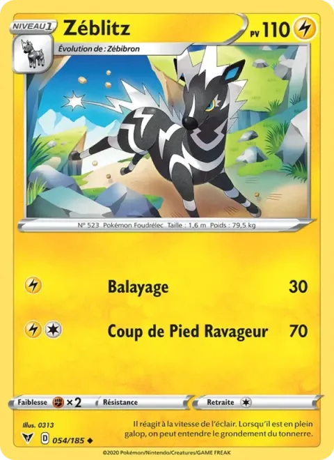 Carte Pokémon Zéblitz 054/185, extension Voltage Éclatant