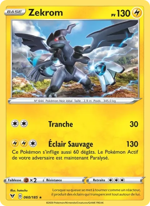 Carte Pokémon Zekrom 060/185, extension Voltage Éclatant