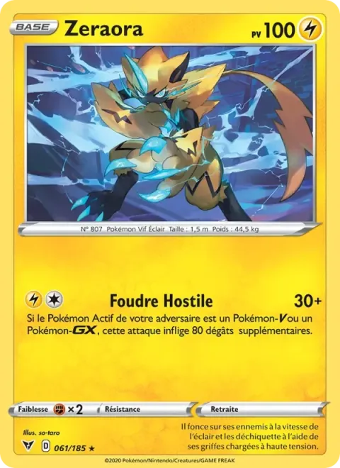 Carte Pokémon Zeraora 061/185, extension Voltage Éclatant