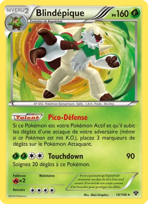Carte Pokémon Blindépique 014/146, extension XY