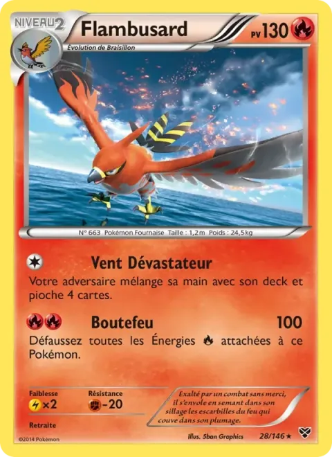Carte Pokémon Flambusard 028/146, extension XY
