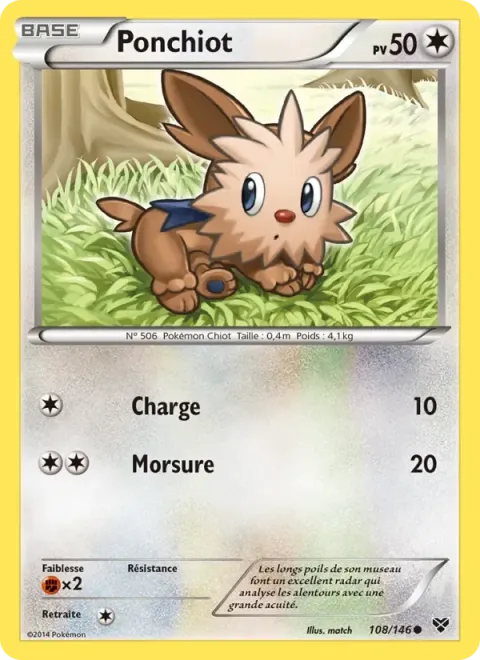 Carte Pokémon Ponchiot 108/146, extension XY