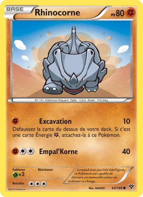 Carte Pokémon Rhinocorne 060/146, extension XY
