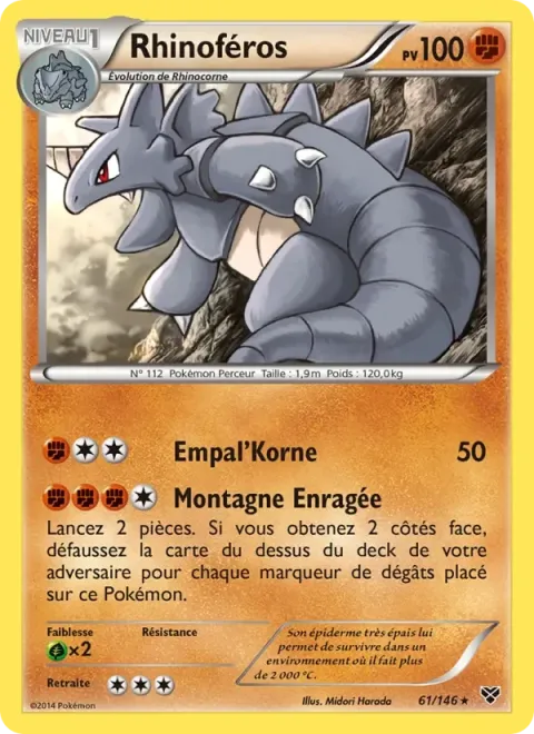 Carte Pokémon Rhinoféros 061/146, extension XY