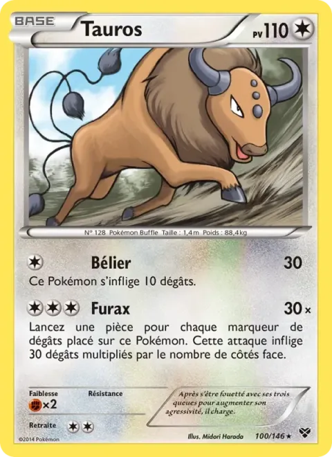 Carte Pokémon Tauros 100/146, extension XY
