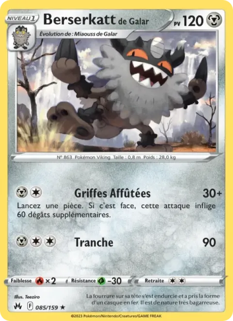 Carte Pokémon Berserkatt de Galar 085/159, extension Zénith Suprême