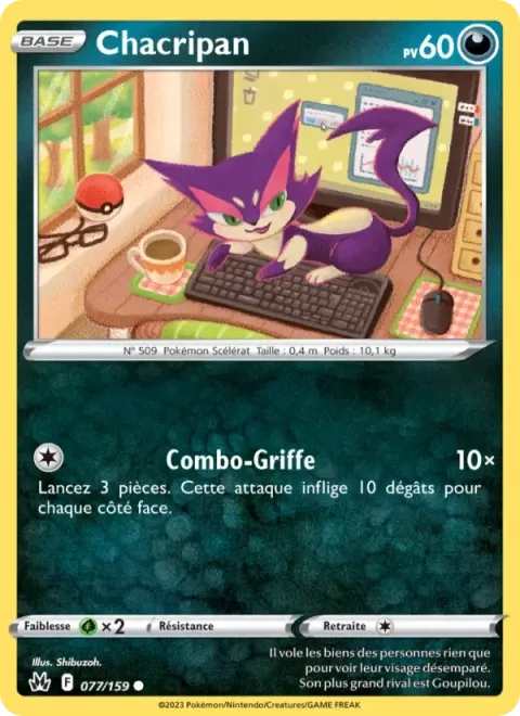 Carte Pokémon Chacripan 077/159, extension Zénith Suprême