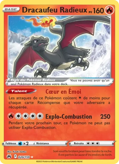 Carte Pokémon Dracaufeu Radieux 020/159, extension Zénith Suprême