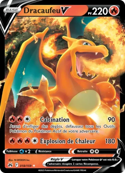 Carte Pokémon Dracaufeu V 018/159, extension Zénith Suprême