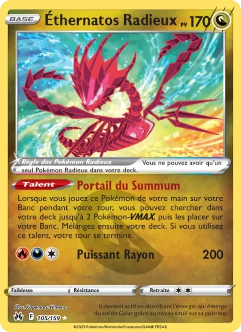 Carte Pokémon Éthernatos Radieux 105/159, extension Zénith Suprême