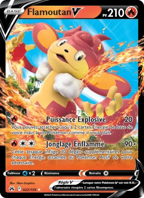 Carte Pokémon Flamoutan V 022/159, extension Zénith Suprême
