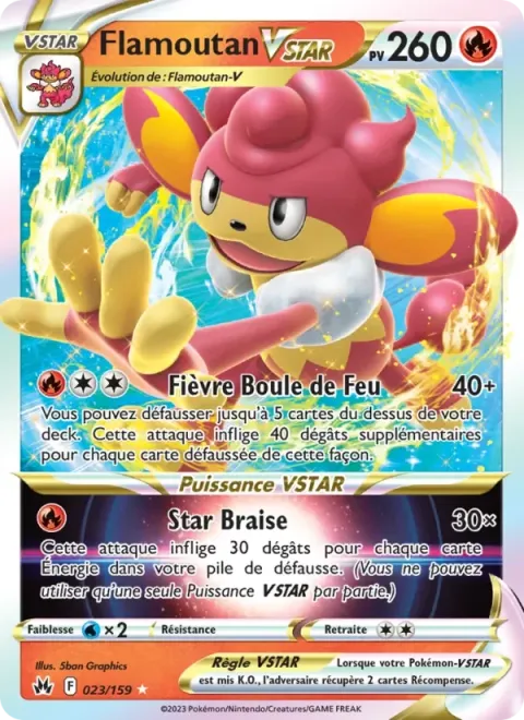 Carte Pokémon Flamoutan VSTAR 023/159, extension Zénith Suprême