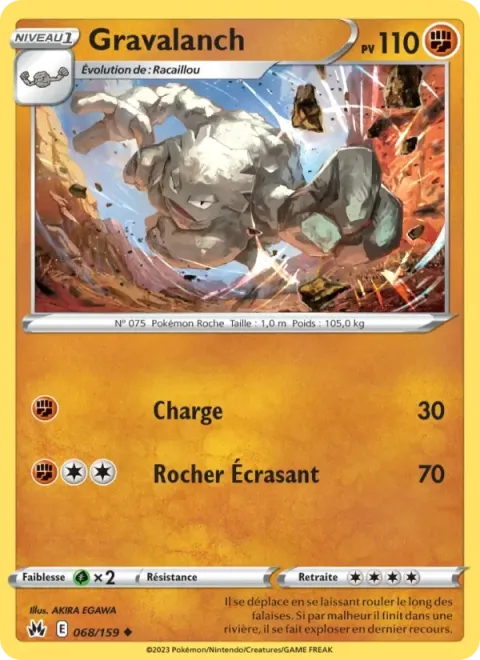 Carte Pokémon Gravalanch 068/159, extension Zénith Suprême