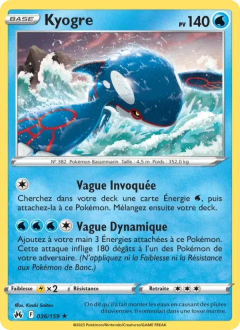 Carte Pokémon Kyogre 036/159, extension Zénith Suprême
