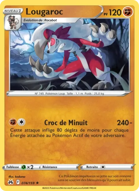 Carte Pokémon Lougaroc 074/159, extension Zénith Suprême