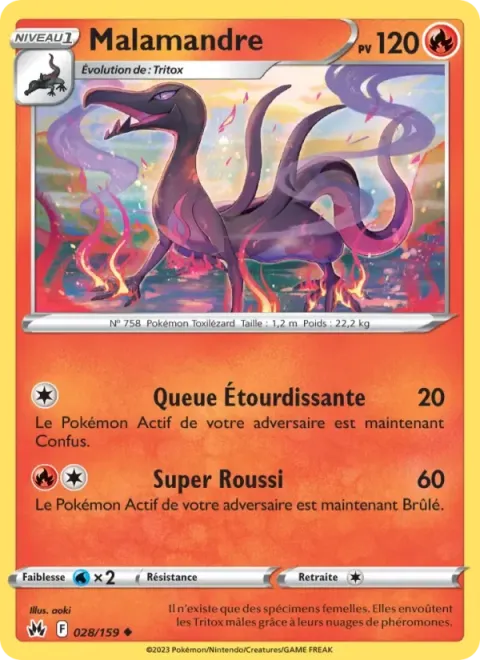 Carte Pokémon Malamandre 028/159, extension Zénith Suprême