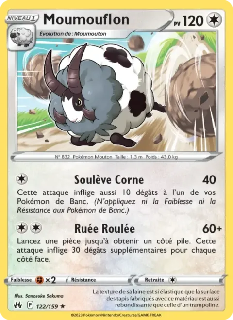 Carte Pokémon Moumouflon 122/159, extension Zénith Suprême