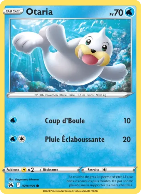 Carte Pokémon Otaria 029/159, extension Zénith Suprême